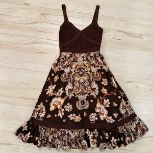 Vintage Bebe Brown Paisley Dress XS Boho Y2K Summer